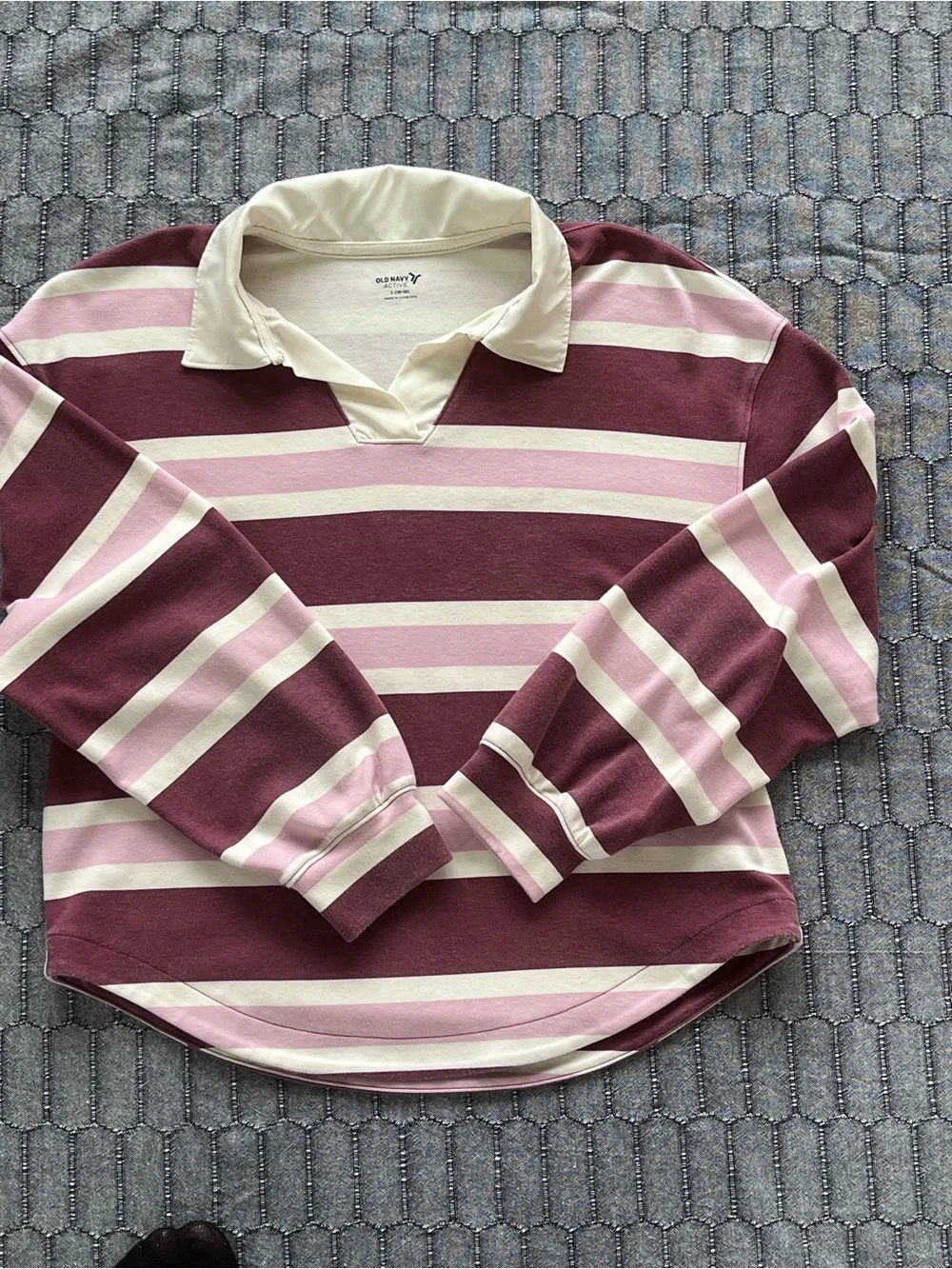 Old Navy Pink, Maroon & Cream Striped Rugby Polo